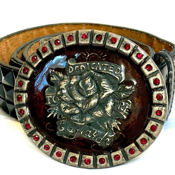 Vintage Ed Hardy Belt Studded Red Rhinestones Buckle - Picture 16 of 16